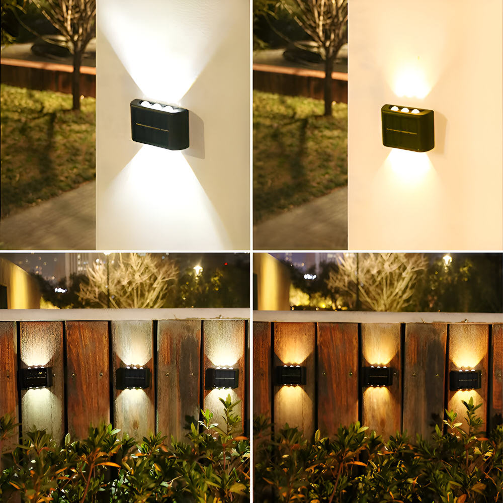 RectaSolaria Wandleuchte - 2/4 Stück IP65 Wasserdichte 6LED Solar Lampe Garten - Auf und Ab Außenbeleuchtung
