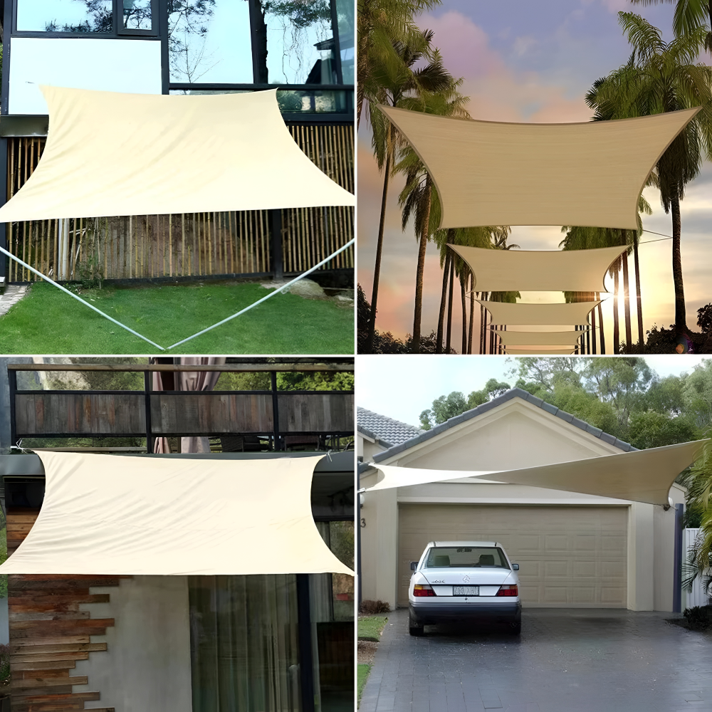Rechteckiges 300D Polyester Sonnensegel – Wasserdicht & UV-Beständig - 180 g/m², Grau/Beige