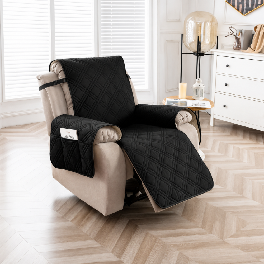 Relaxsessel Schonbezug Wasserdicht & Rutschfest – Gesteppter Sesselschoner mit Taschen für TV-Sessel & Recliner