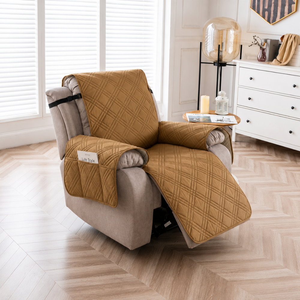 Relaxsessel Schonbezug Wasserdicht & Rutschfest – Gesteppter Sesselschoner mit Taschen für TV-Sessel & Recliner
