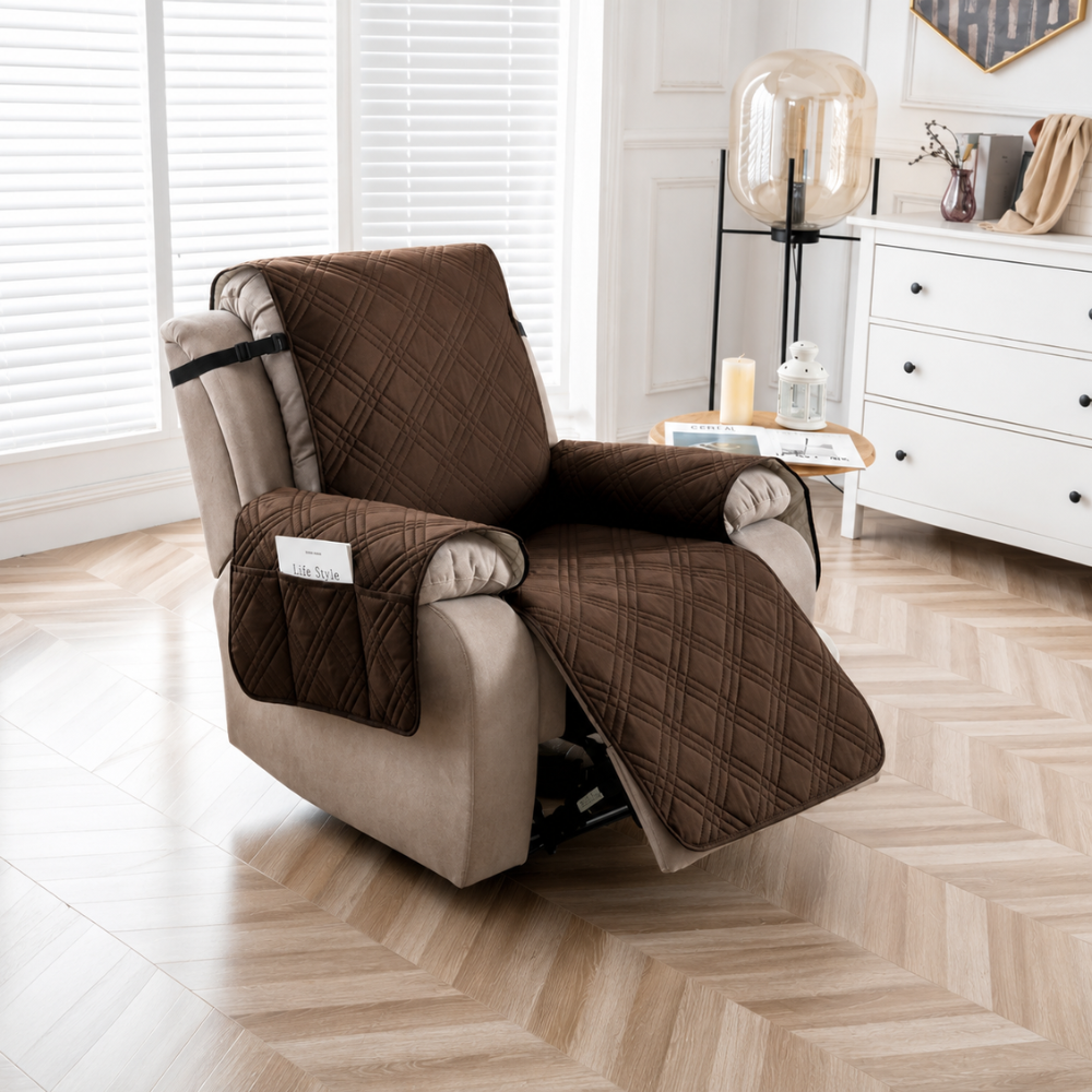 Relaxsessel Schonbezug Wasserdicht & Rutschfest – Gesteppter Sesselschoner mit Taschen für TV-Sessel & Recliner