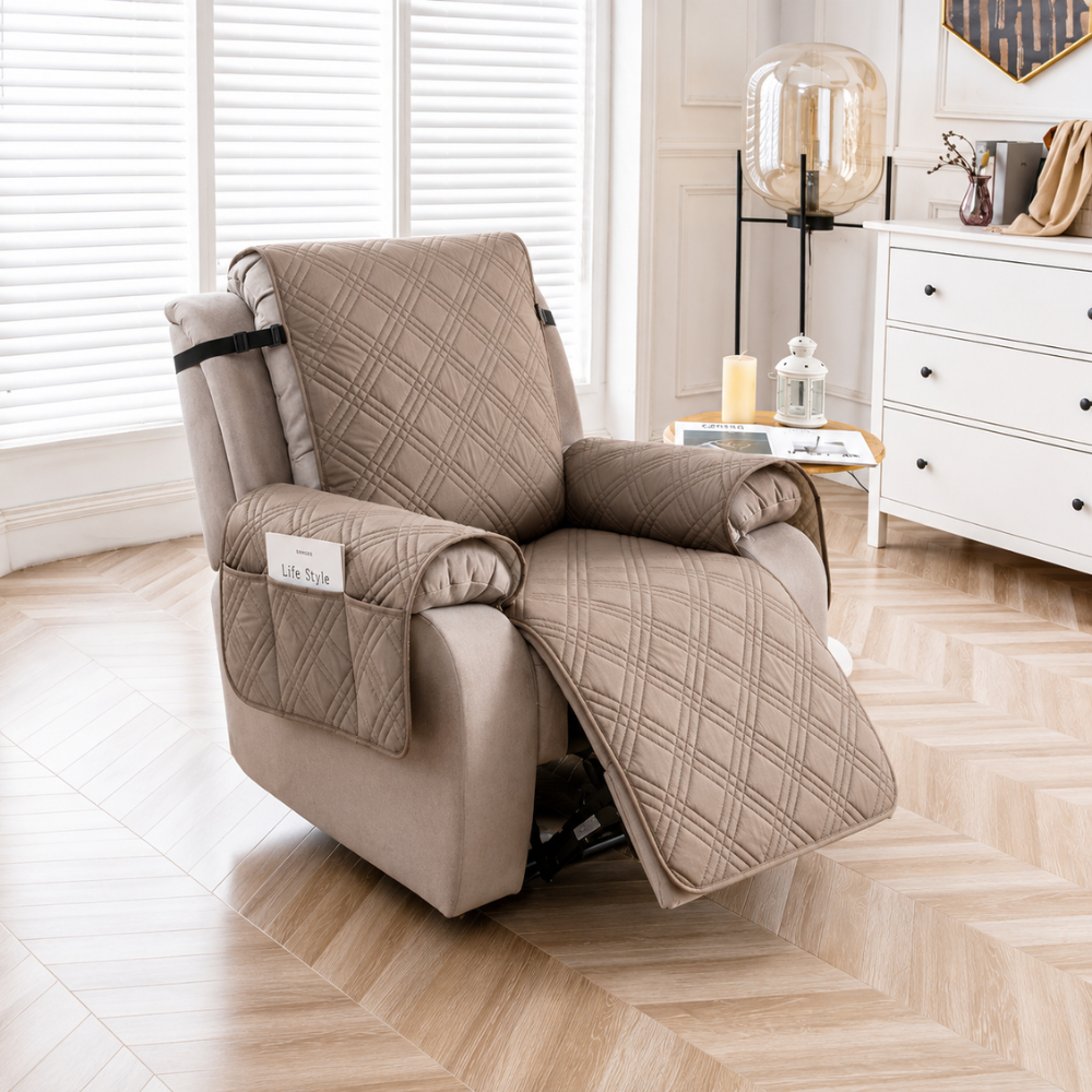 Relaxsessel Schonbezug Wasserdicht & Rutschfest – Gesteppter Sesselschoner mit Taschen für TV-Sessel & Recliner