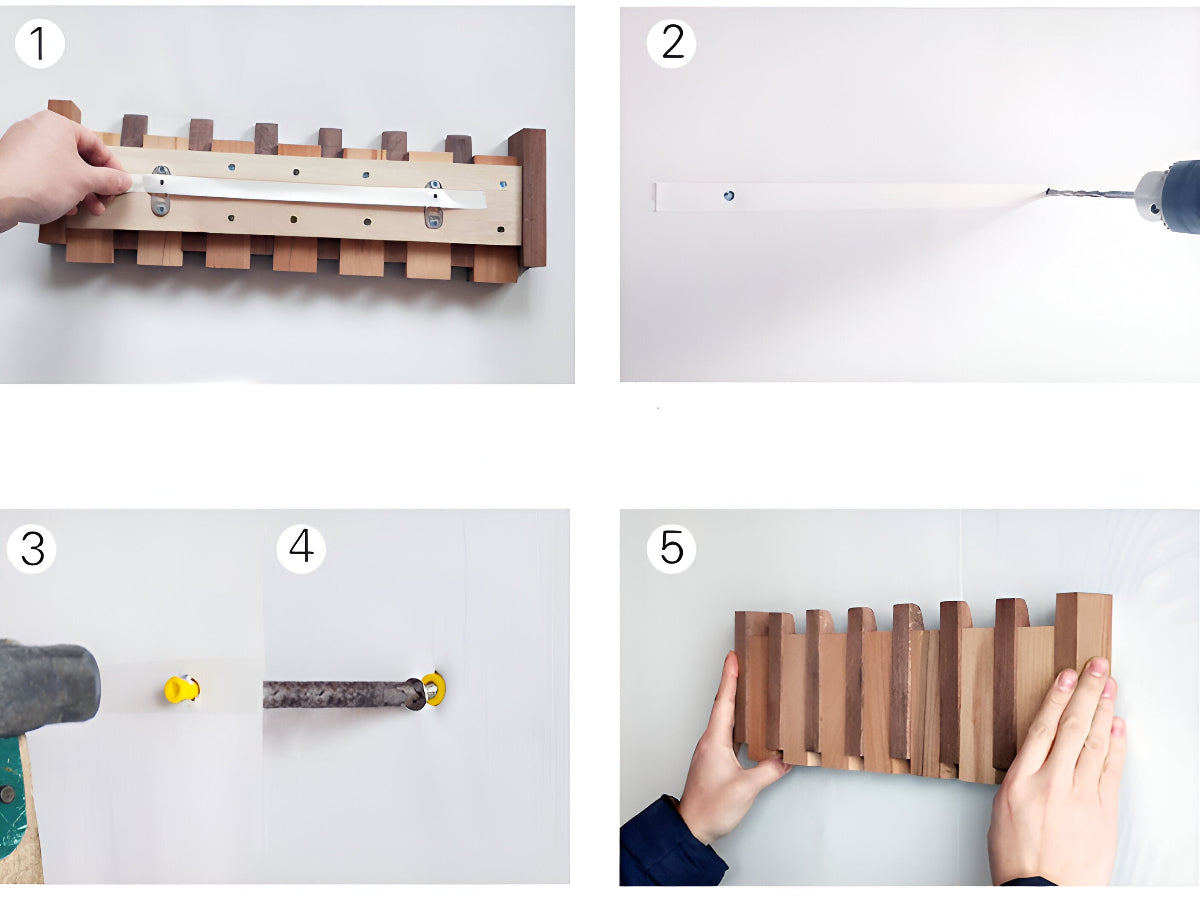 RetroHooks - Holzklavier-Wandregal mit magnetischen Haken