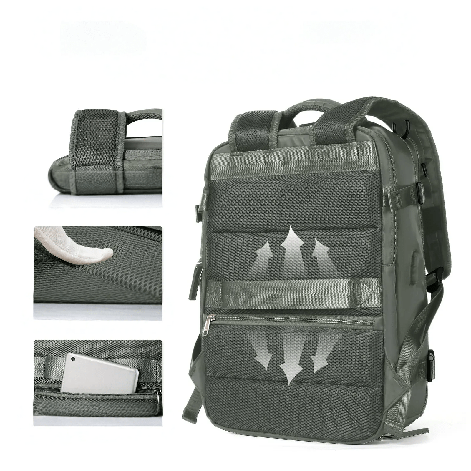 Robuster Wasserfester Rucksack 33x22x47cm - Nylon Schwarz Mit USB-Ladefunktion für Reisen 3