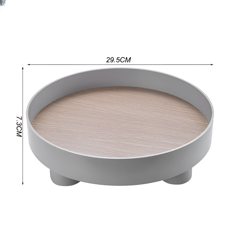 Rundliches Serving Tray - Dekoratives Tablett aus Holz - Weißes Tablett aus Keramik