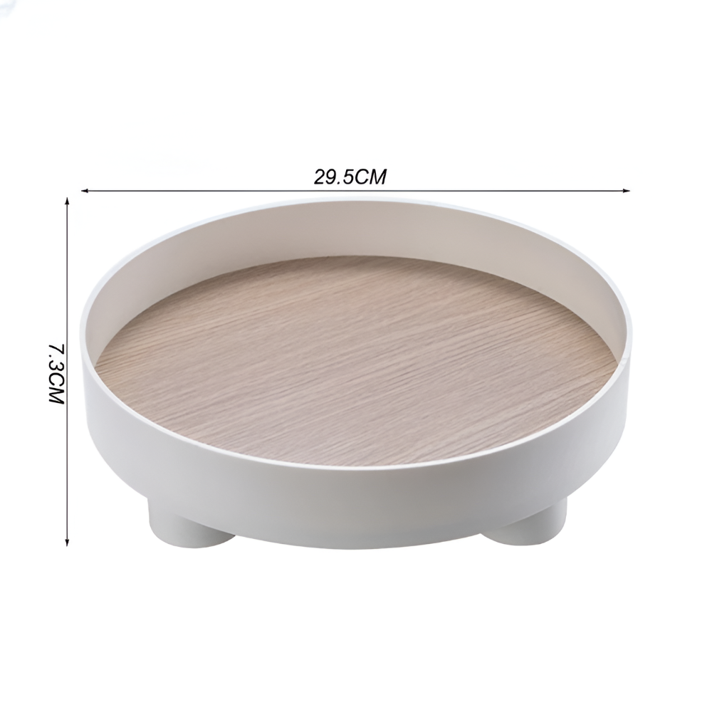 Rundliches Serving Tray - Dekoratives Tablett aus Holz - Weißes Tablett aus Keramik