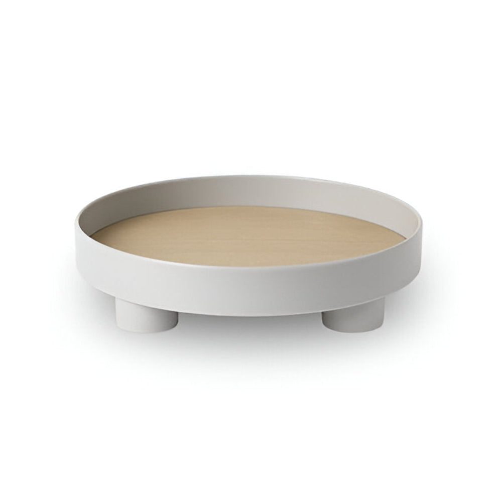 Rundliches Serving Tray - Dekoratives Tablett aus Holz - Weißes Tablett aus Keramik