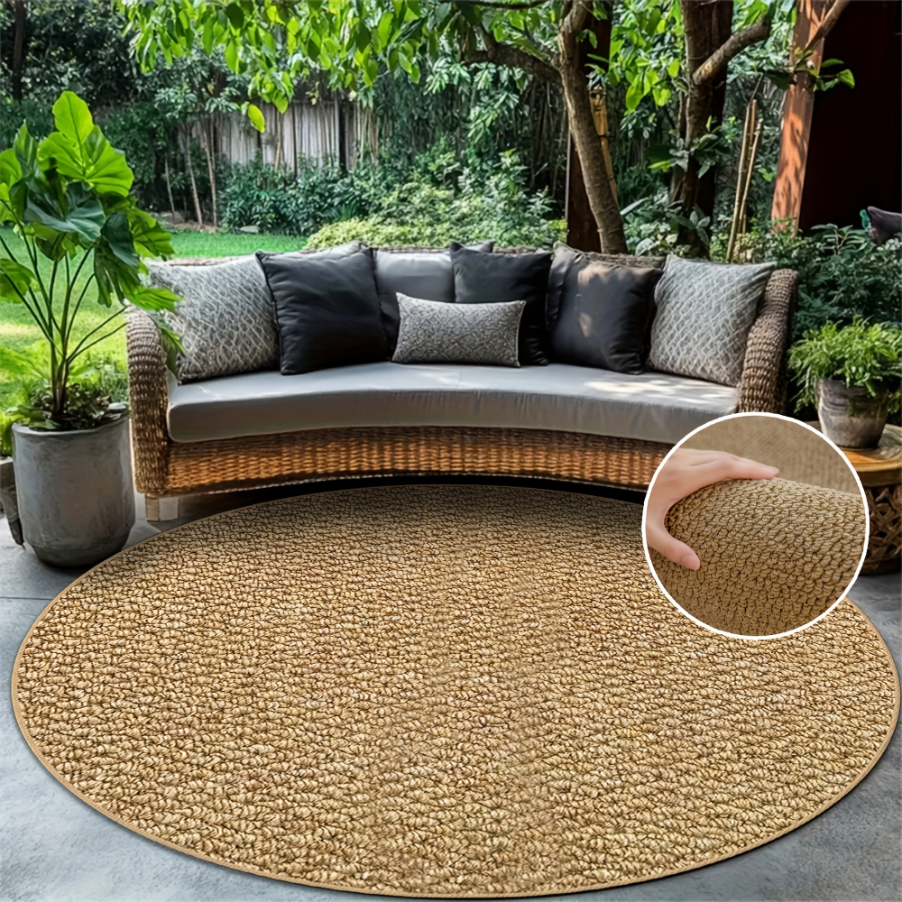 Runder Strickteppich aus Polyester – Weicher Boho-Teppich für Schlafzimmer & Wohnzimmer – 800g/m² – Einfarbig, Waschbar