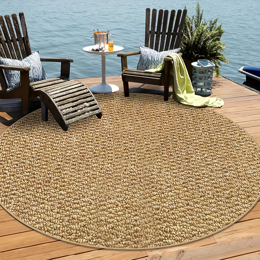 Runder Strickteppich aus Polyester – Weicher Boho-Teppich für Schlafzimmer & Wohnzimmer – 800g/m² – Einfarbig, Waschbar