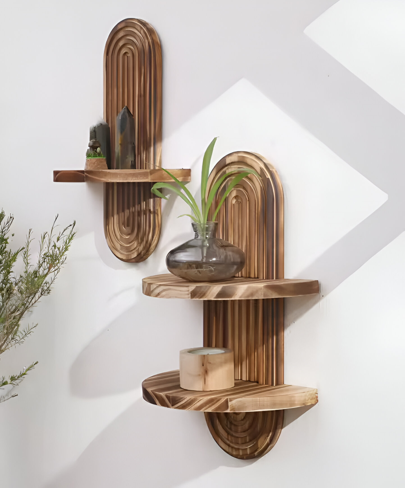 Rustikale Geometrische Holz Wandregale - Bohemian Wohnaccessoire
