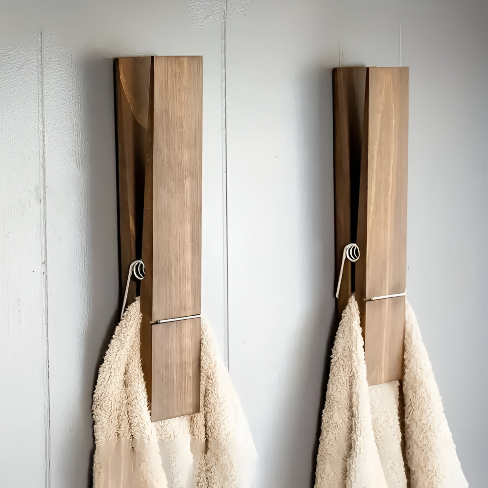Rustikaler Holz-Handtuchhalter – Extra groß mit Federmechanismus – Handtuchclip Skandinavisch – 30,5 x 6,3 cm