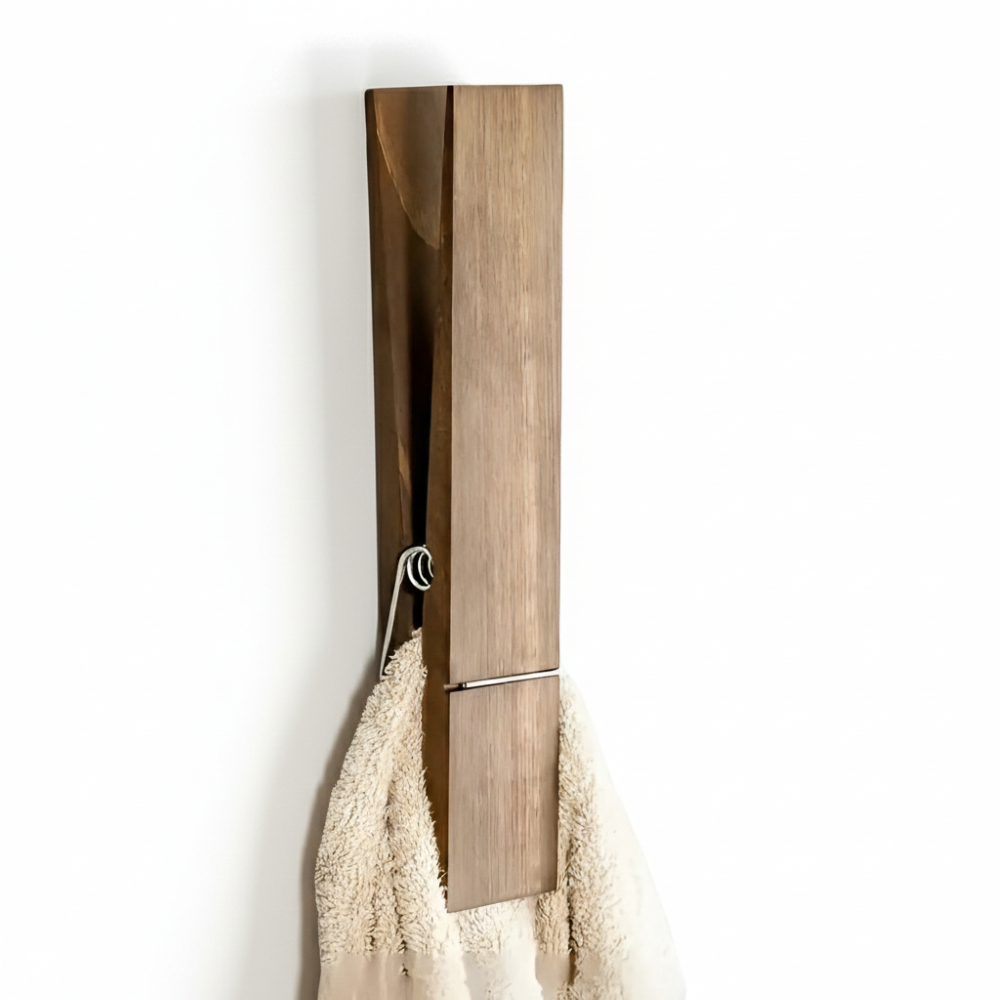 Rustikaler Holz-Handtuchhalter – Extra groß mit Federmechanismus – Handtuchclip Skandinavisch – 30,5 x 6,3 cm