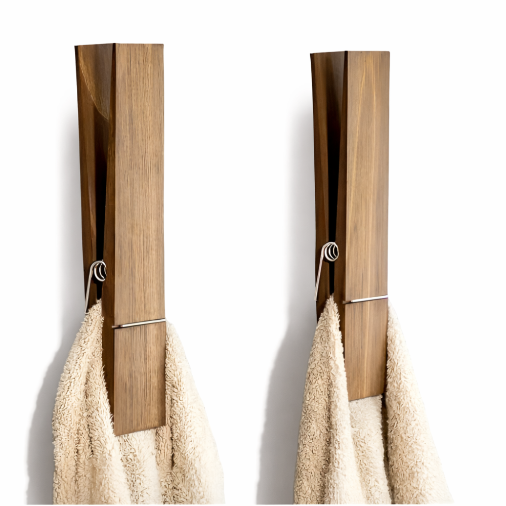Rustikaler Holz-Handtuchhalter – Extra groß mit Federmechanismus – Handtuchclip Skandinavisch – 30,5 x 6,3 cm