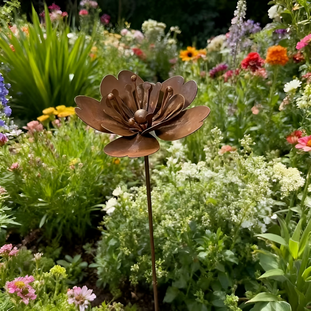 Rustikaler Gartenstecker - Hochwertiger Rost Metall Blume mit Teelicht für Garten Dekor