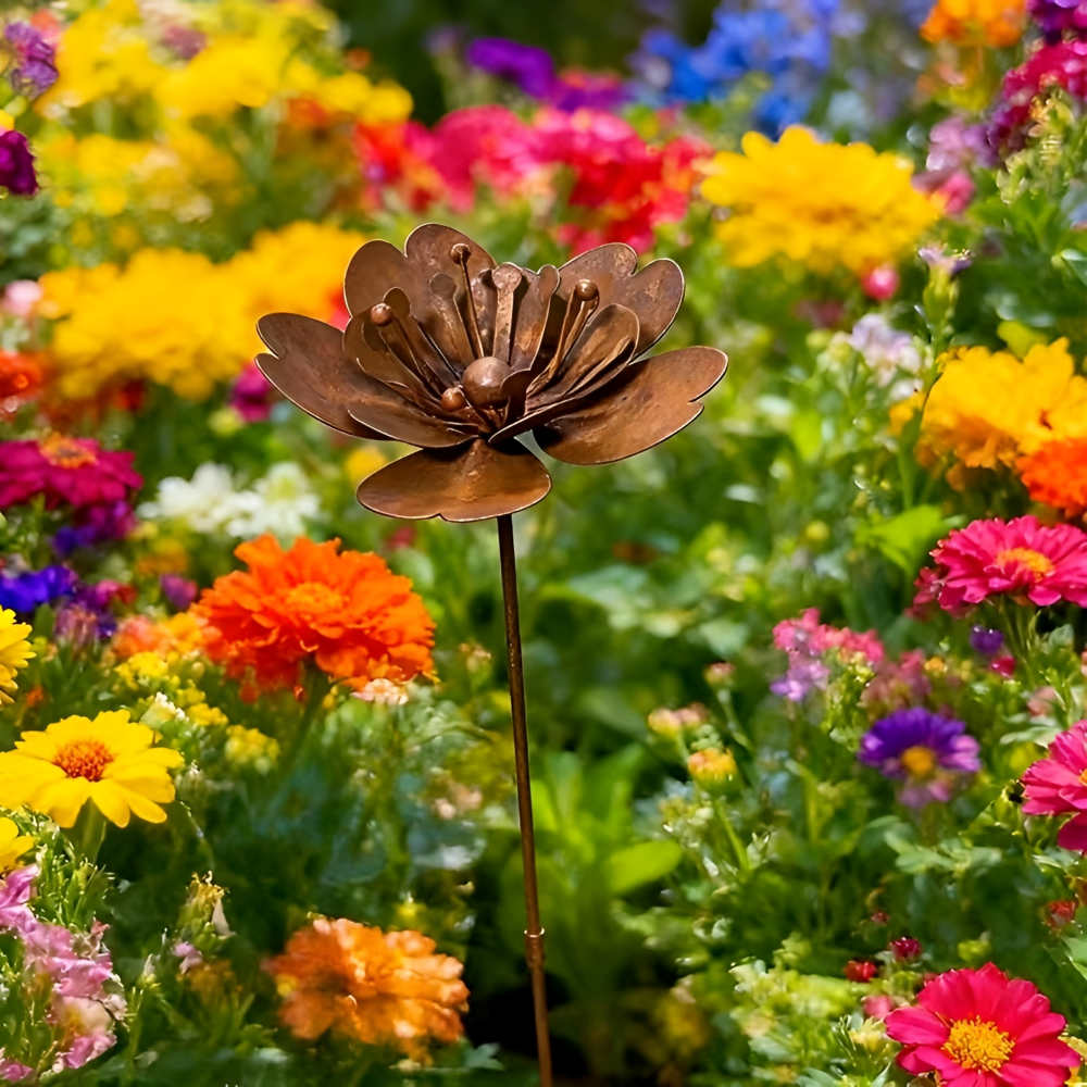 Rustikaler Gartenstecker - Hochwertiger Rost Metall Blume mit Teelicht für Garten Dekor