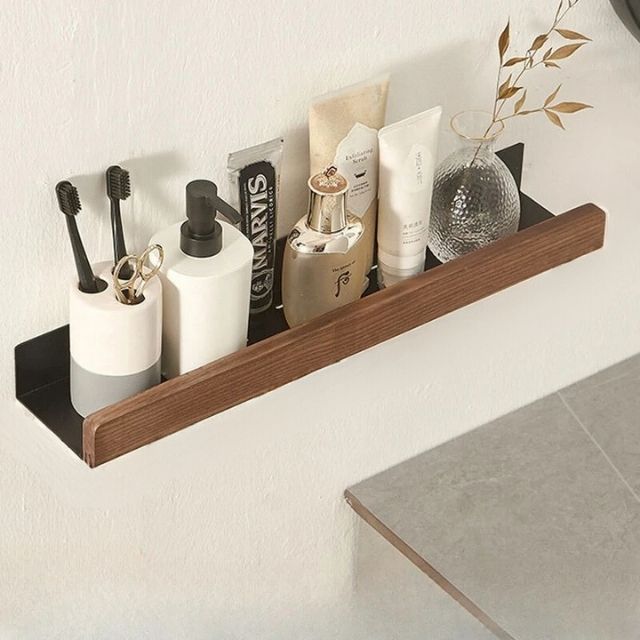 Rustikales Badregal - Selbstklebendes Massivholz Regal in Braun für Badezimmerdeko 4