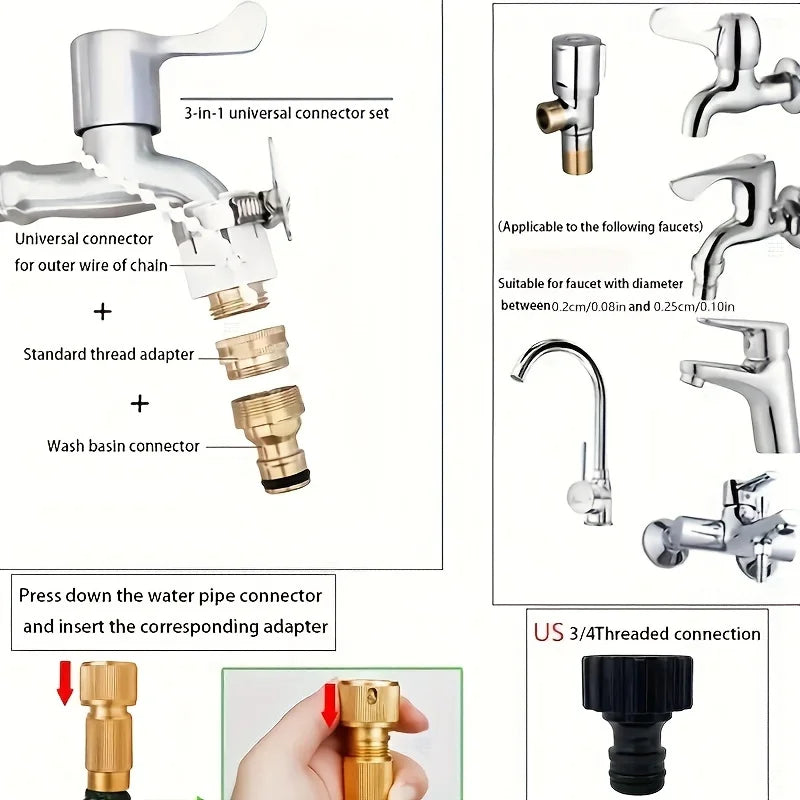 Erweiterbarer Gartenschlauch mit Sprühpistole – Flexibles Wasserschlauch-Set mit Messinganschlüssen für Garten, Autowäsche & Bewässerung
