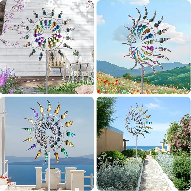 Metall Windrad für Garten – Bunter Kinetischer Windspinner als Dekoration für Rasen, Terrasse & Balkon