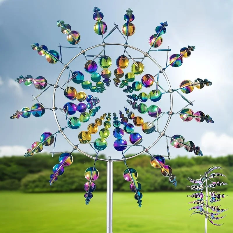 Metall Windrad für Garten – Bunter Kinetischer Windspinner als Dekoration für Rasen, Terrasse & Balkon