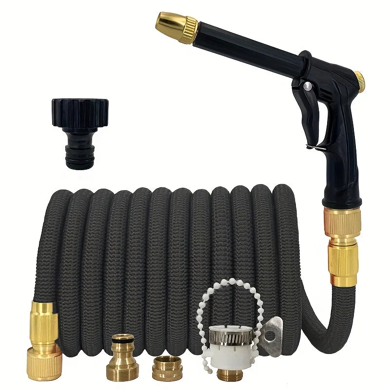 Erweiterbarer Gartenschlauch mit Sprühpistole – Flexibles Wasserschlauch-Set mit Messinganschlüssen für Garten, Autowäsche & Bewässerung