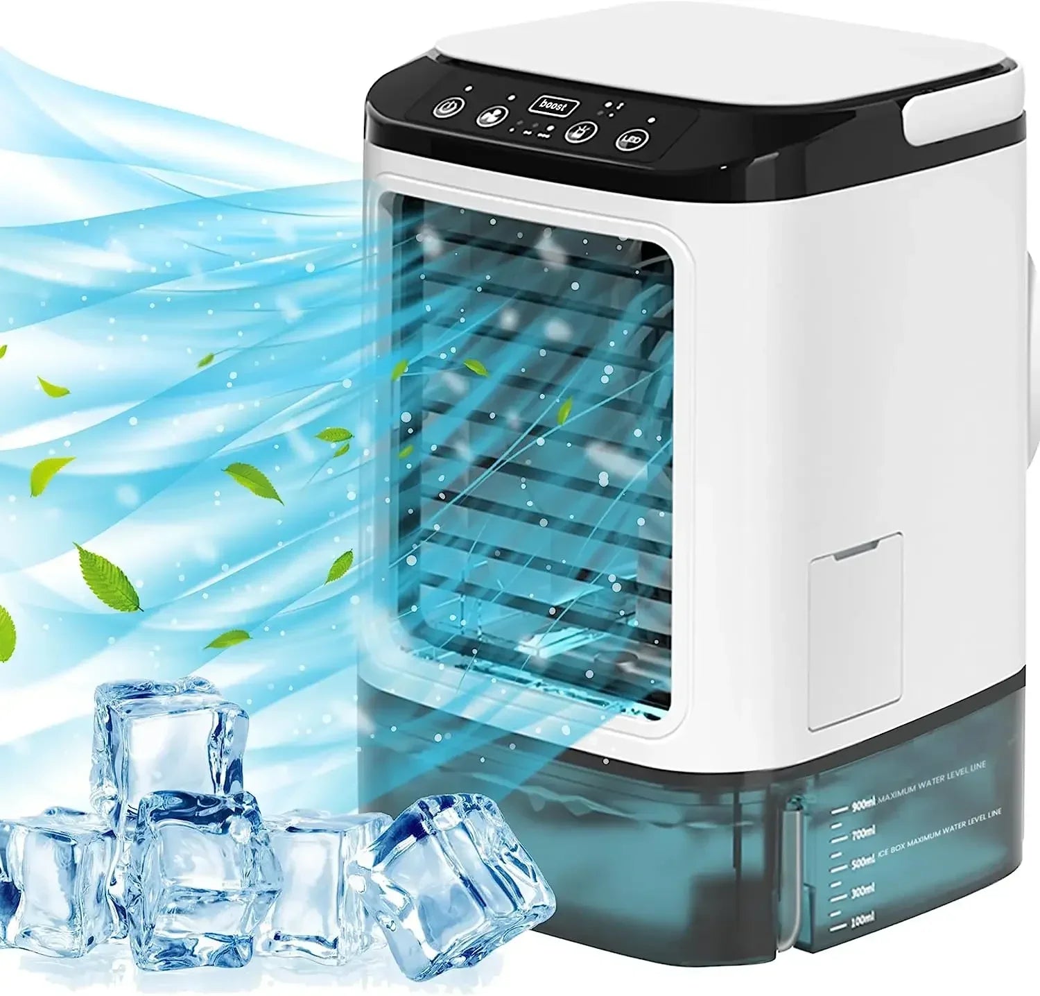 Mobiler Mini Luftkühler USB mit Luftbefeuchter 3 Geschwindigkeiten 900ml Wassertank LED Nachtlicht