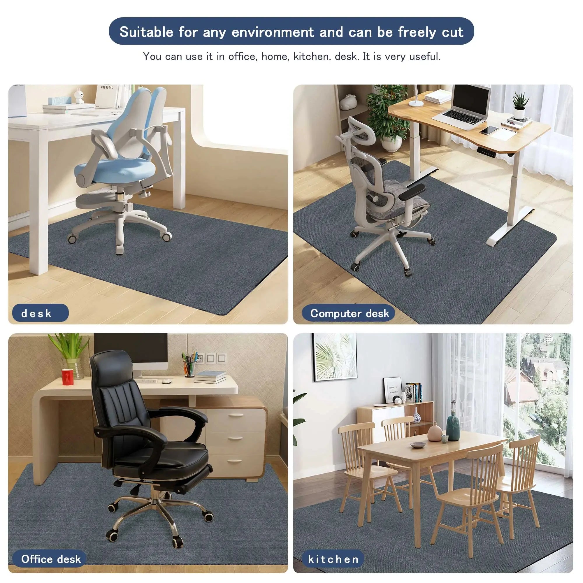 Bürostuhlunterlage für Hartböden 90x120 cm – Rutschfeste Zuschneidbare Bodenschutzmatte für Büro, Schreibtisch & Homeoffice