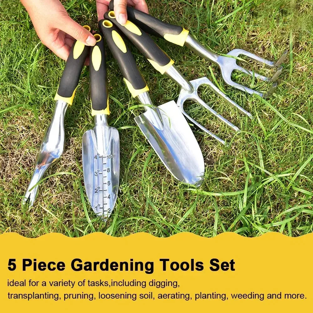 Gartenwerkzeug Set 5-teilig – Ergonomisches Garten Handwerkzeug mit Schaufel, Rechen, Hacke & Gartenschere