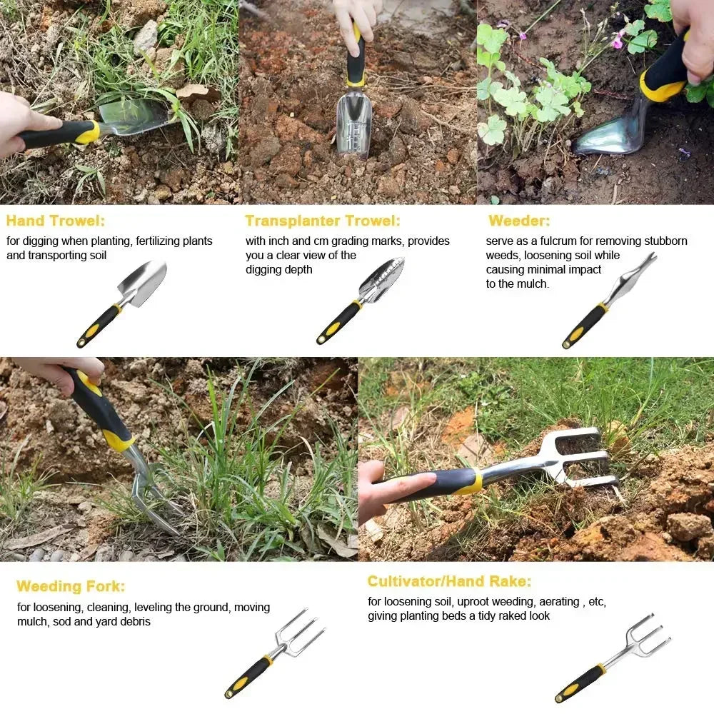 Gartenwerkzeug Set 5-teilig – Ergonomisches Garten Handwerkzeug mit Schaufel, Rechen, Hacke & Gartenschere