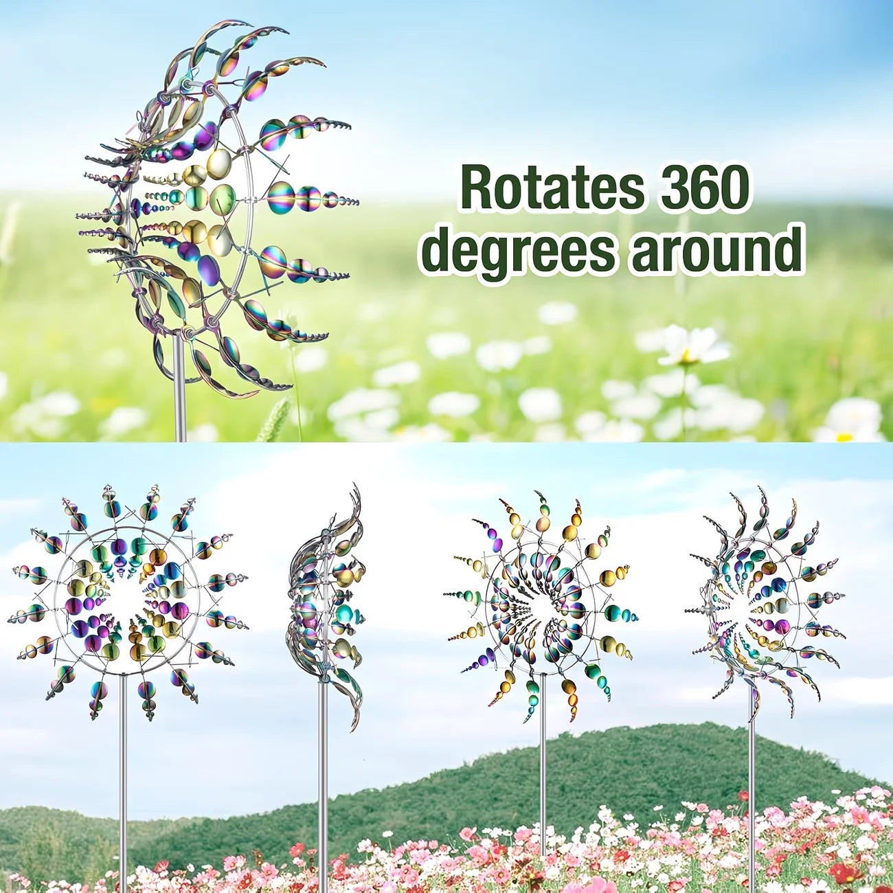 Metall Windrad für Garten – Bunter Kinetischer Windspinner als Dekoration für Rasen, Terrasse & Balkon