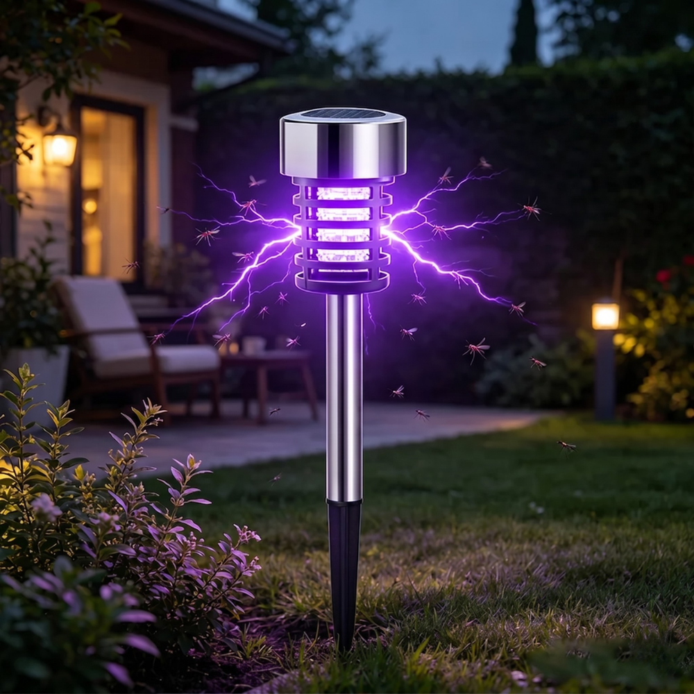 Solar Mückenvernichter für Außen – Wasserdichte UV Insektenfalle mit LED Licht für Garten, Terrasse & Camping