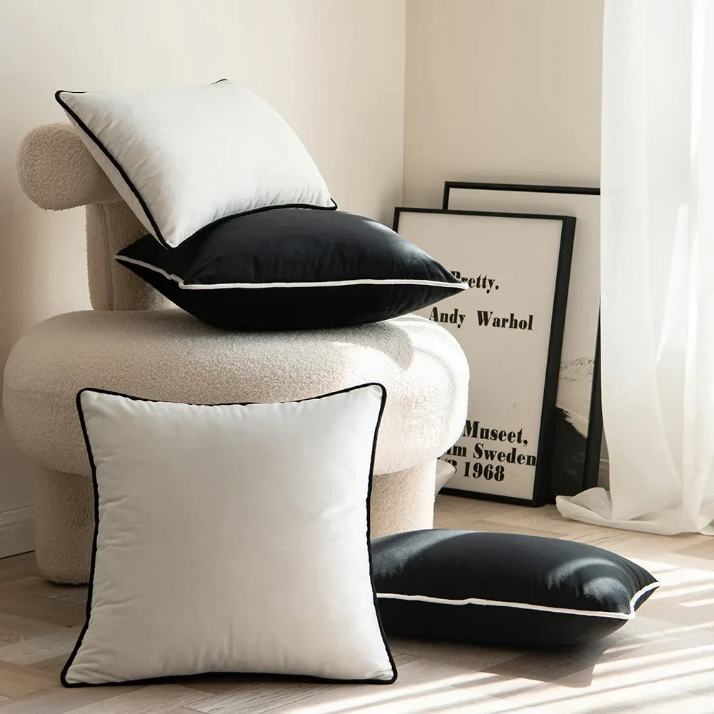 Samt Kissenbezug mit Kontrastkante – Moderner Dekokissenbezug für Sofa, Bett & Wohnzimmer