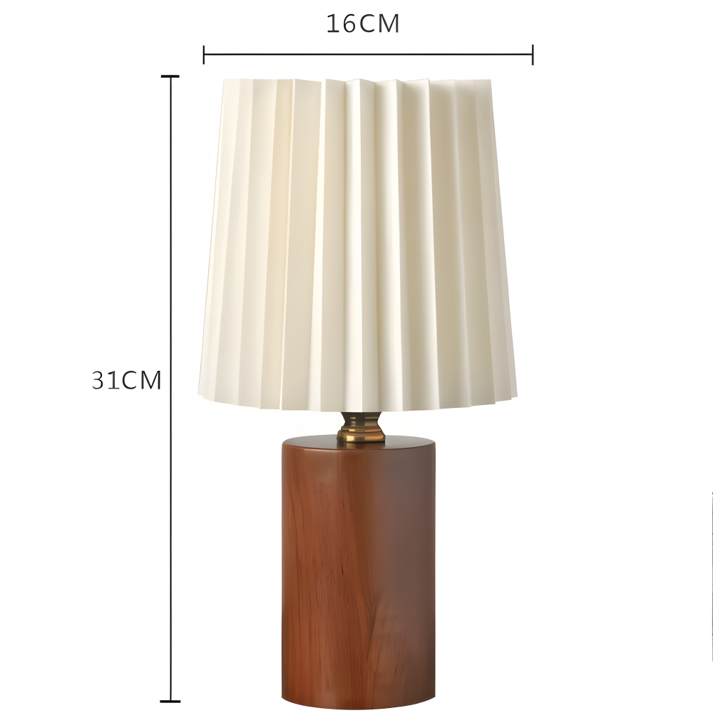 ScandiChic Holz Tischlampe - Nordic Plissierten Stoff Schreibtischlampe