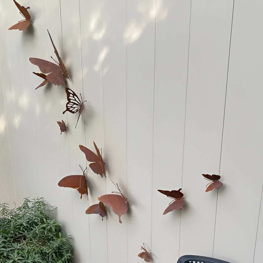 Schmetterling Wanddekoration aus Metall (12 Stk.) – Rost-Optik Gartenfigur für Zaun & Wand