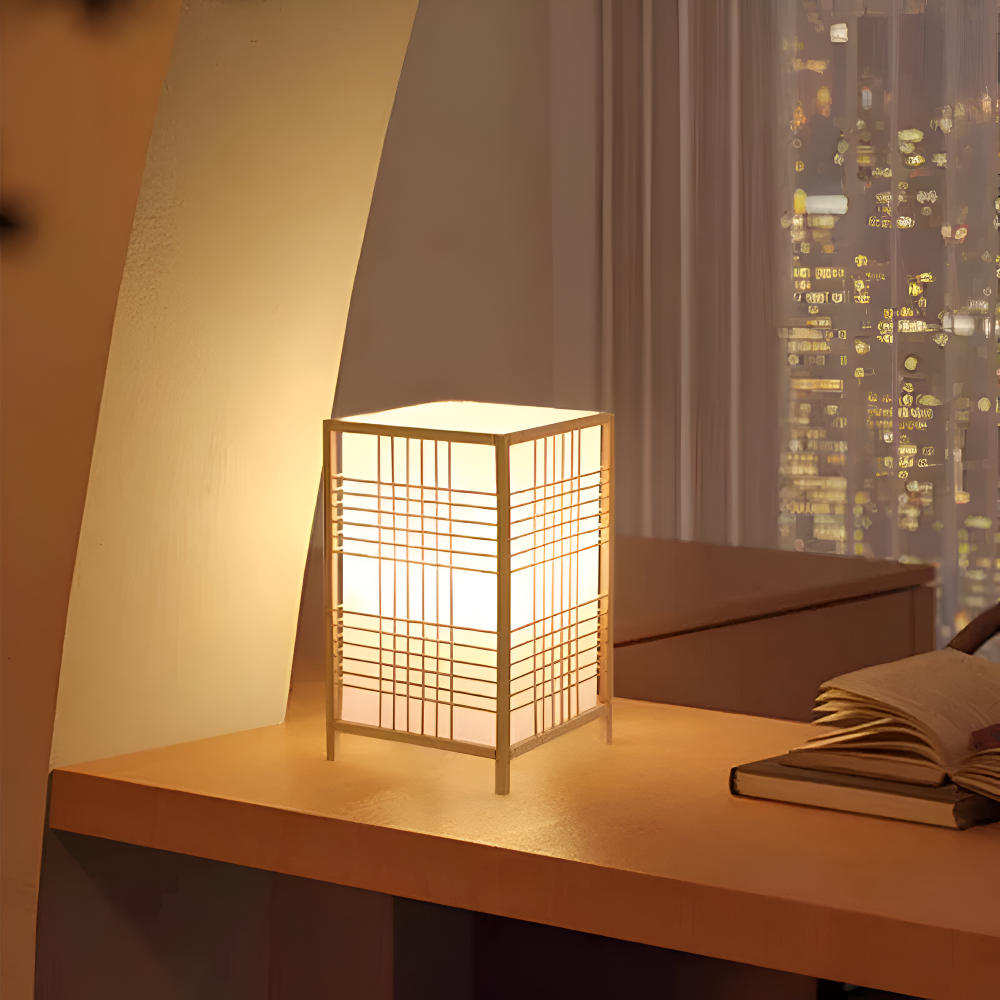 SereniLight Tischlampe - Bambusholz Schreibtischlampe im Japanischen Stil