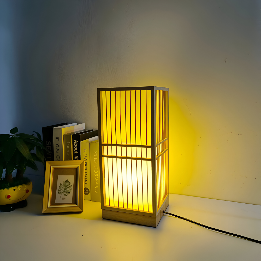 SereniLight Tischlampe - Bambusholz Schreibtischlampe im Japanischen Stil