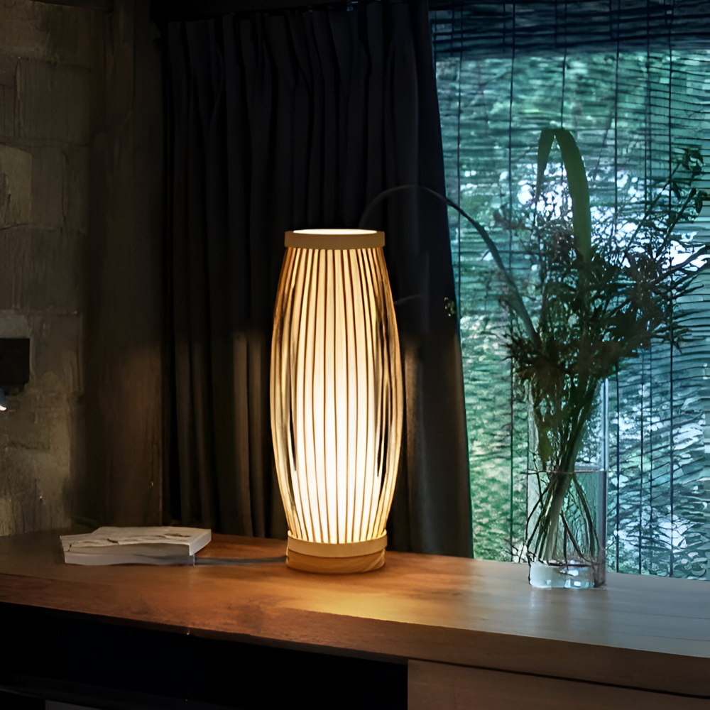 SereniLight Tischlampe - Bambusholz Schreibtischlampe im Japanischen Stil