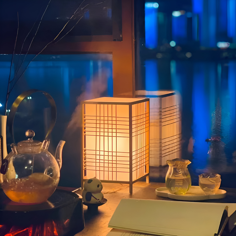 SereniLight Tischlampe - Bambusholz Schreibtischlampe im Japanischen Stil