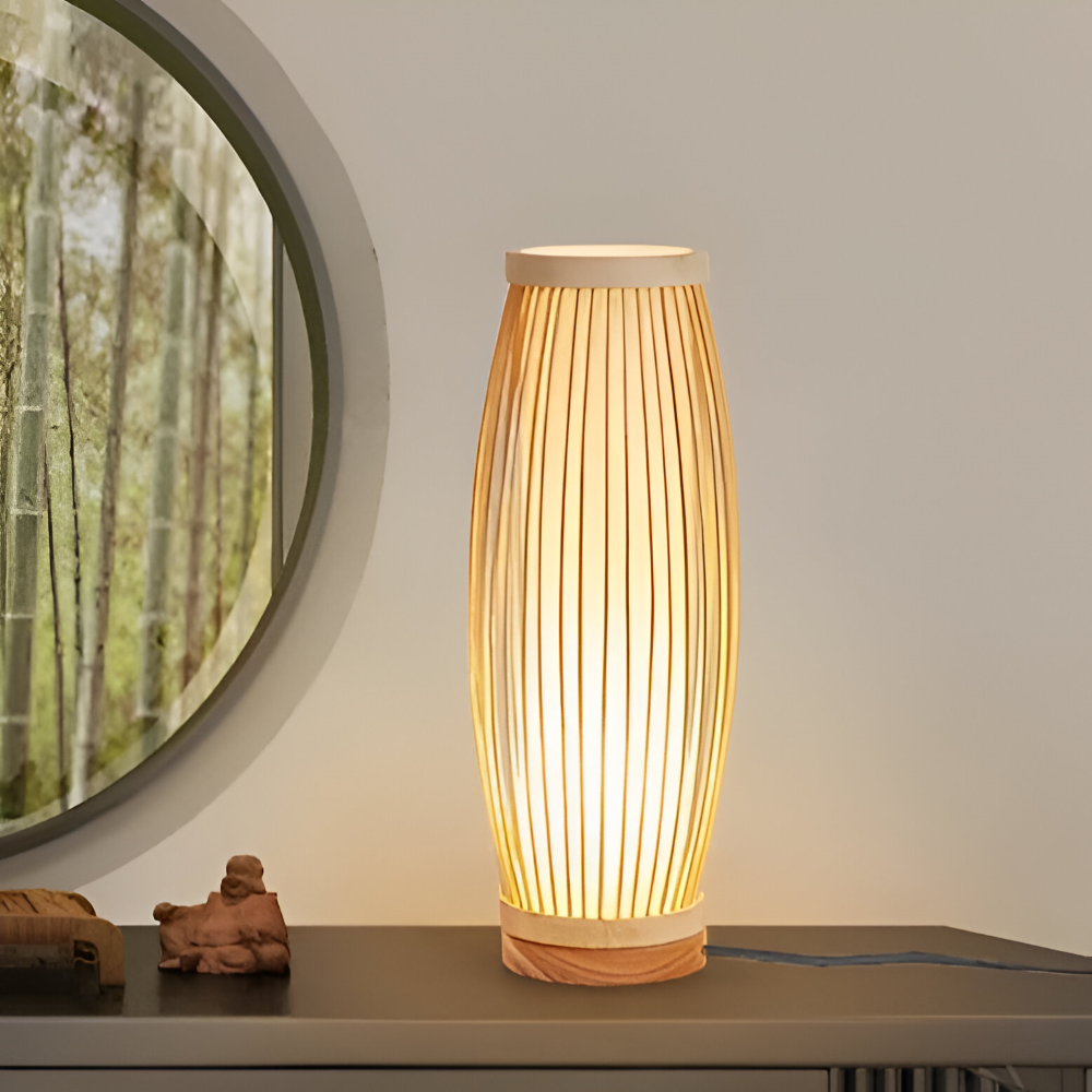 SereniLight Tischlampe - Bambusholz Schreibtischlampe im Japanischen Stil