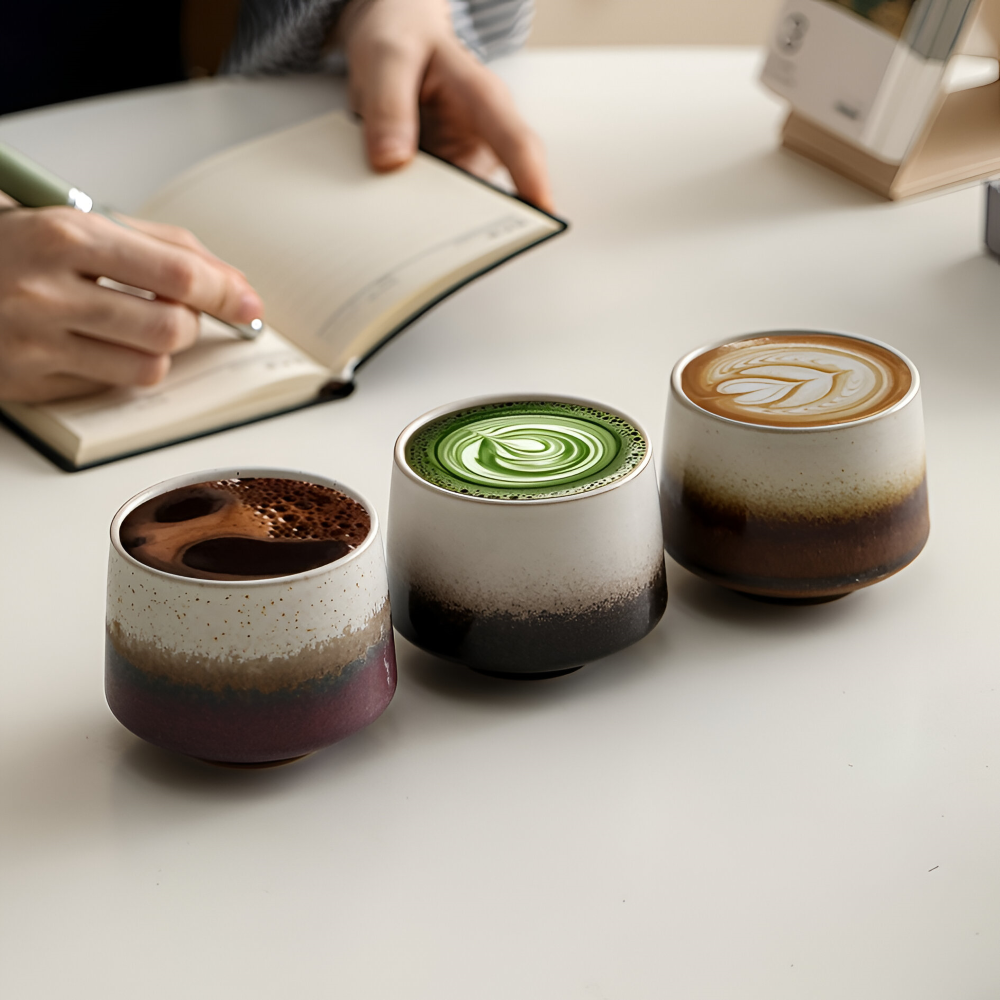 4er Set Handgefertigte Keramik Kaffeetassen mit Farbverlauf – 200ml Espressotassen, Hitzebeständig