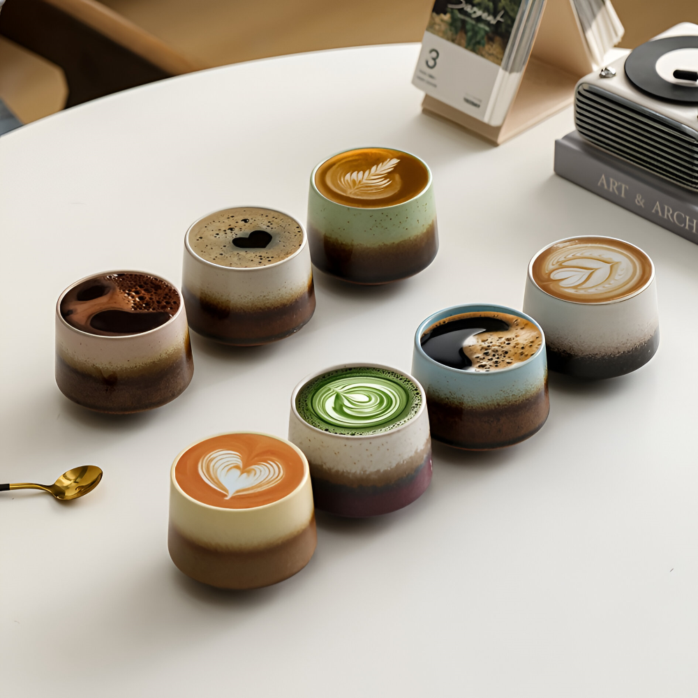 4er Set Handgefertigte Keramik Kaffeetassen mit Farbverlauf – 200ml Espressotassen, Hitzebeständig