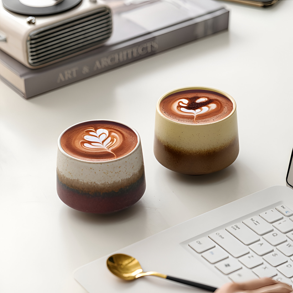 4er Set Handgefertigte Keramik Kaffeetassen mit Farbverlauf – 200ml Espressotassen, Hitzebeständig
