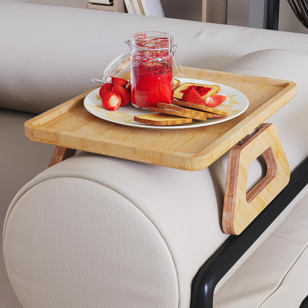 Sofa Armlehnentablett aus Bambus – Clip-On Ablagetisch für Couch, Sessel & Wohnzimmer