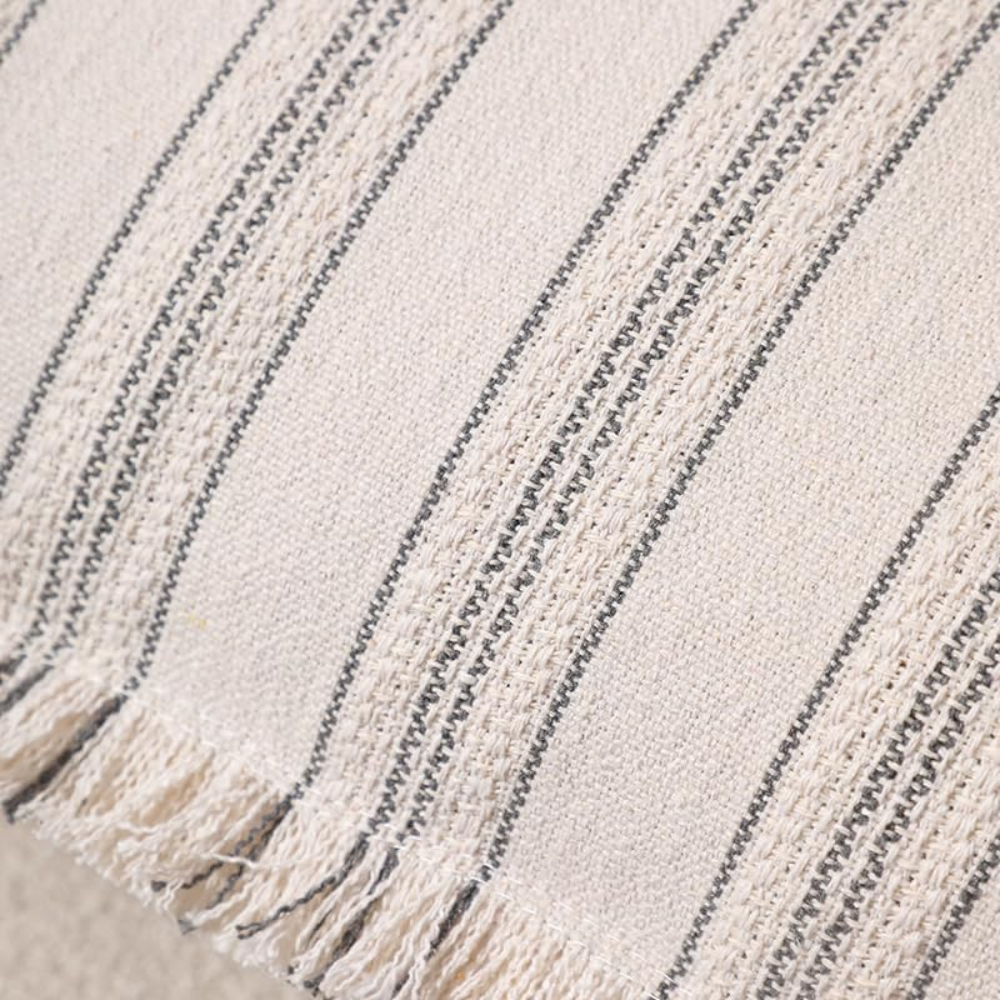 Skandinavischer Kissenbezug mit Fransen – Jacquard Dekokissenbezug im Streifendesign für Sofa, Bett & Wohnzimmer