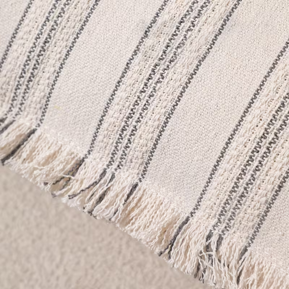 Skandinavischer Kissenbezug mit Fransen – Jacquard Dekokissenbezug im Streifendesign für Sofa, Bett & Wohnzimmer