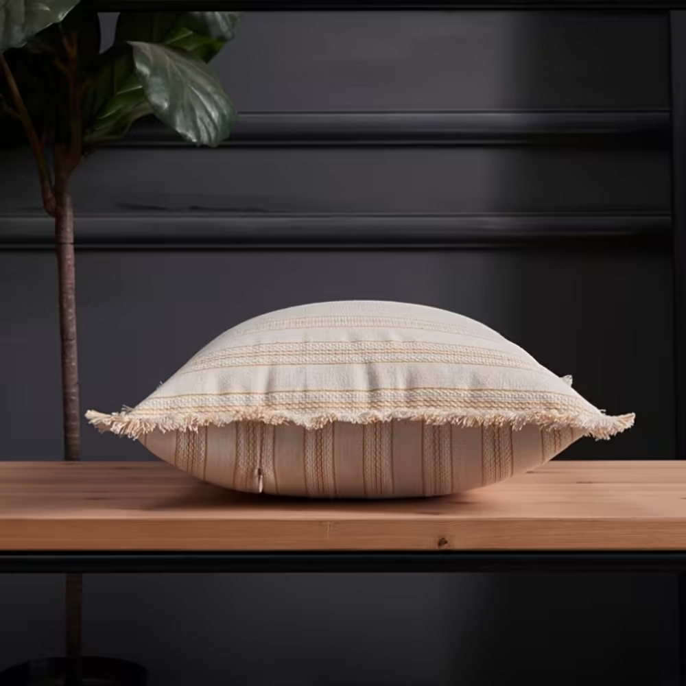 Skandinavischer Kissenbezug mit Fransen – Jacquard Dekokissenbezug im Streifendesign für Sofa, Bett & Wohnzimmer