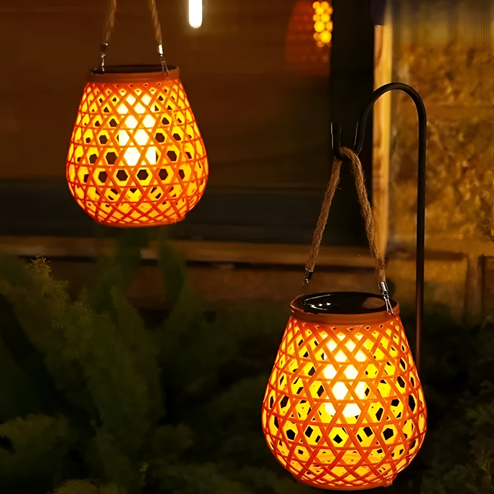 SolarCane Gartenbeleuchtung - Faux Bamboo Woven Solarlampe Garten