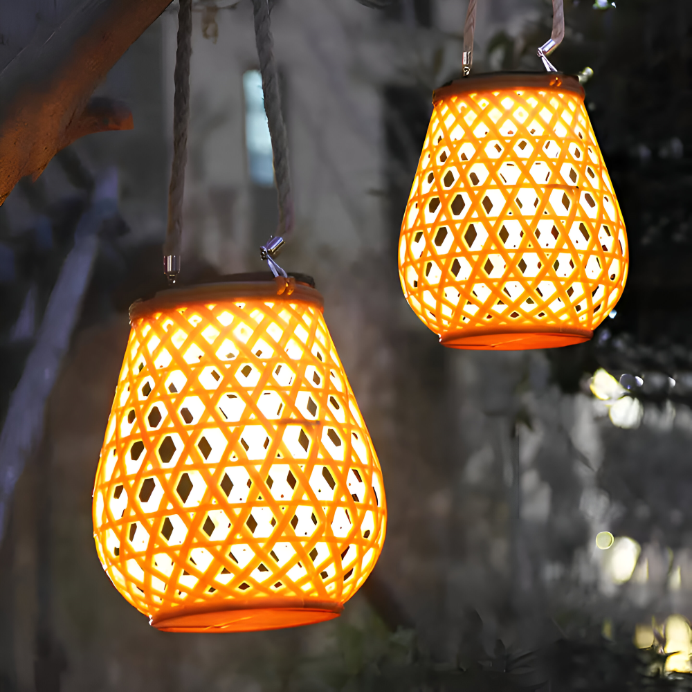 SolarCane Gartenbeleuchtung - Faux Bamboo Woven Solarlampe Garten