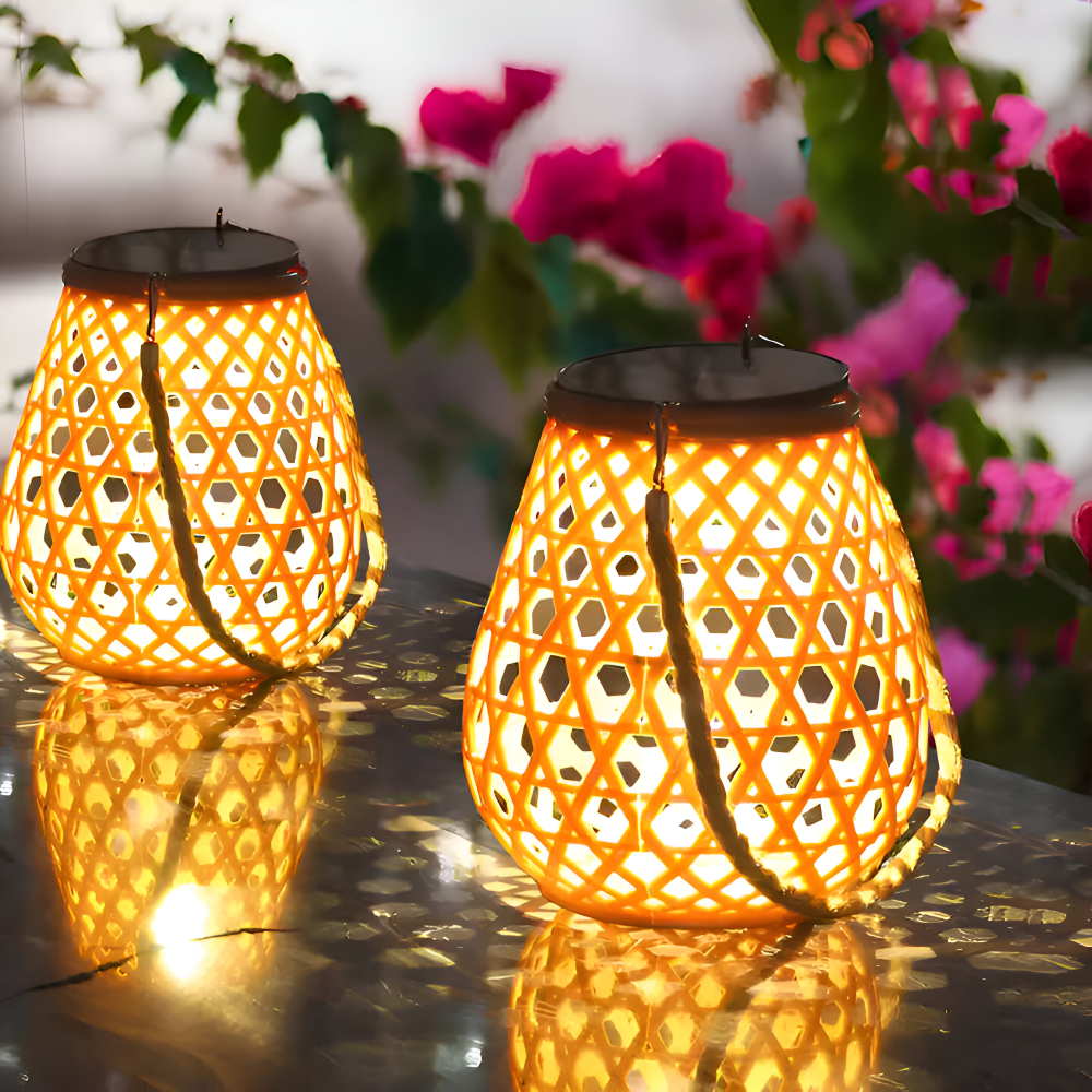 SolarCane Gartenbeleuchtung - Faux Bamboo Woven Solarlampe Garten