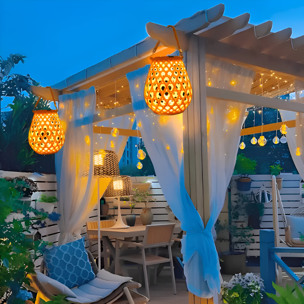 SolarCane Gartenbeleuchtung - Faux Bamboo Woven Solarlampe Garten