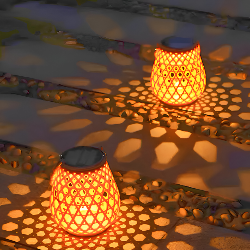 SolarCane Gartenbeleuchtung - Faux Bamboo Woven Solarlampe Garten